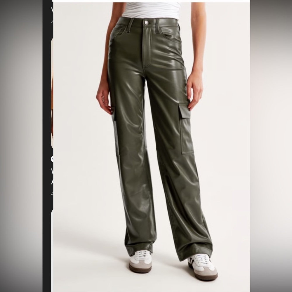 Abercrombie & Fitch Olive Wide Leg Faux Leather Pants